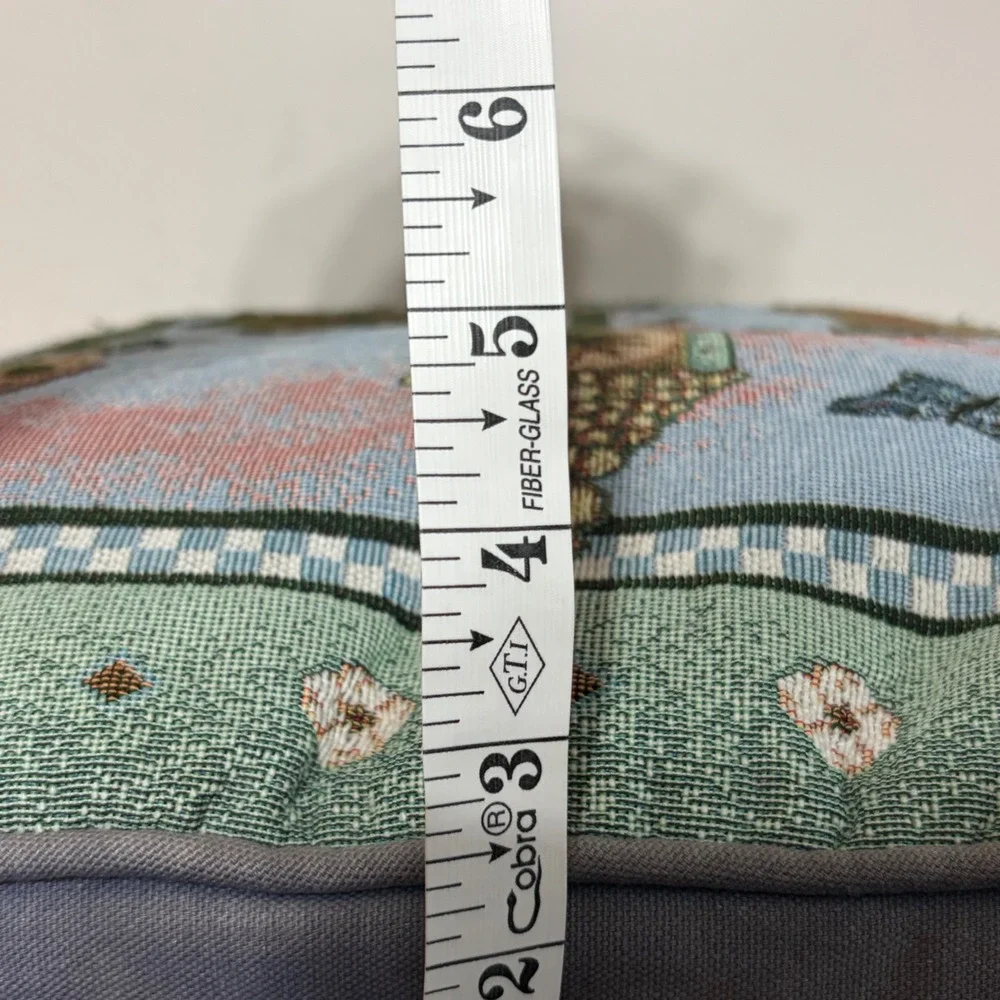 Vintage Woven Tapestry Birdhouse Throw Pillow Garden Cottagecore Blue 16x15